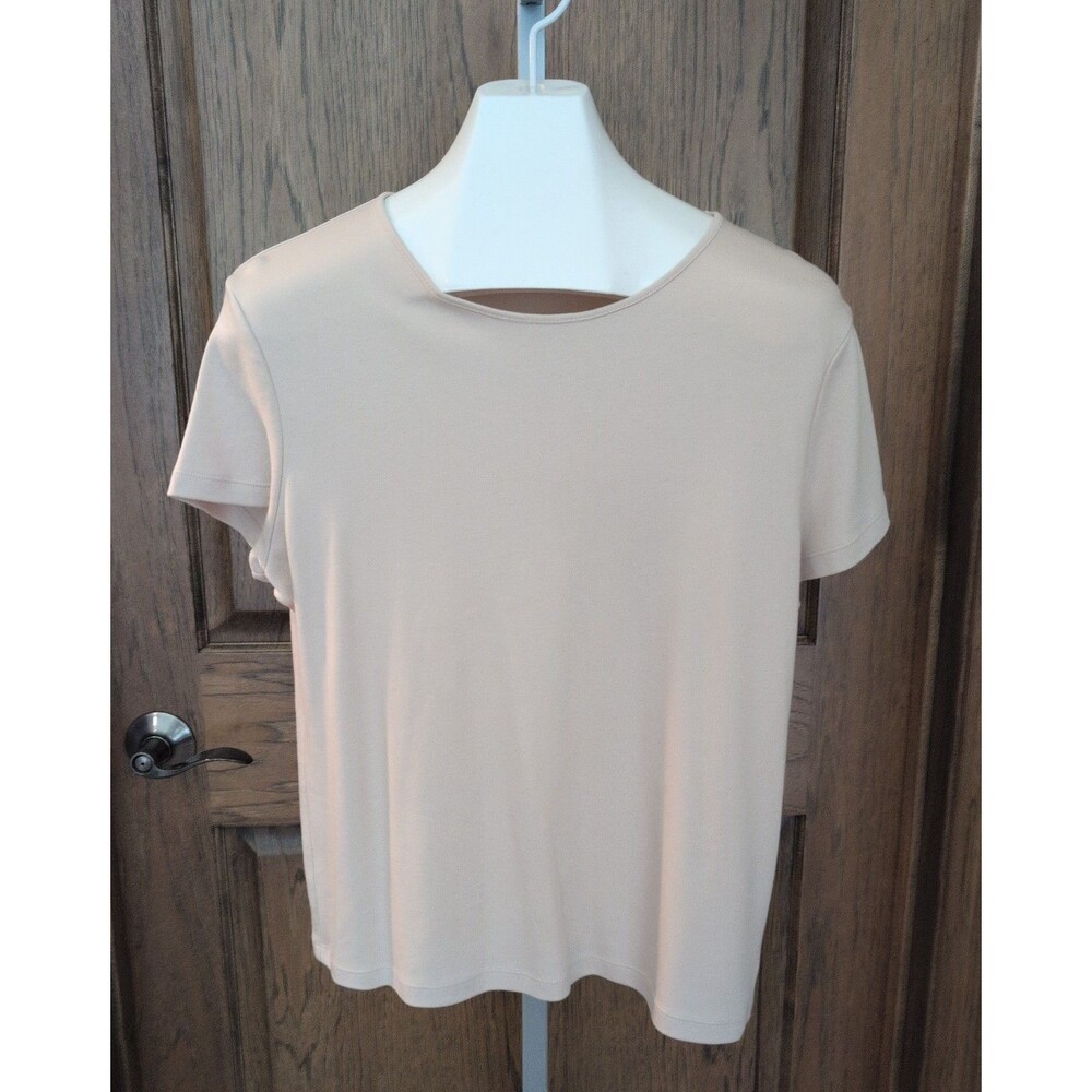Croft & Barrow Womens XL Tan Beige Cotton Knit Crew Neck Short Slv Top T Shirt